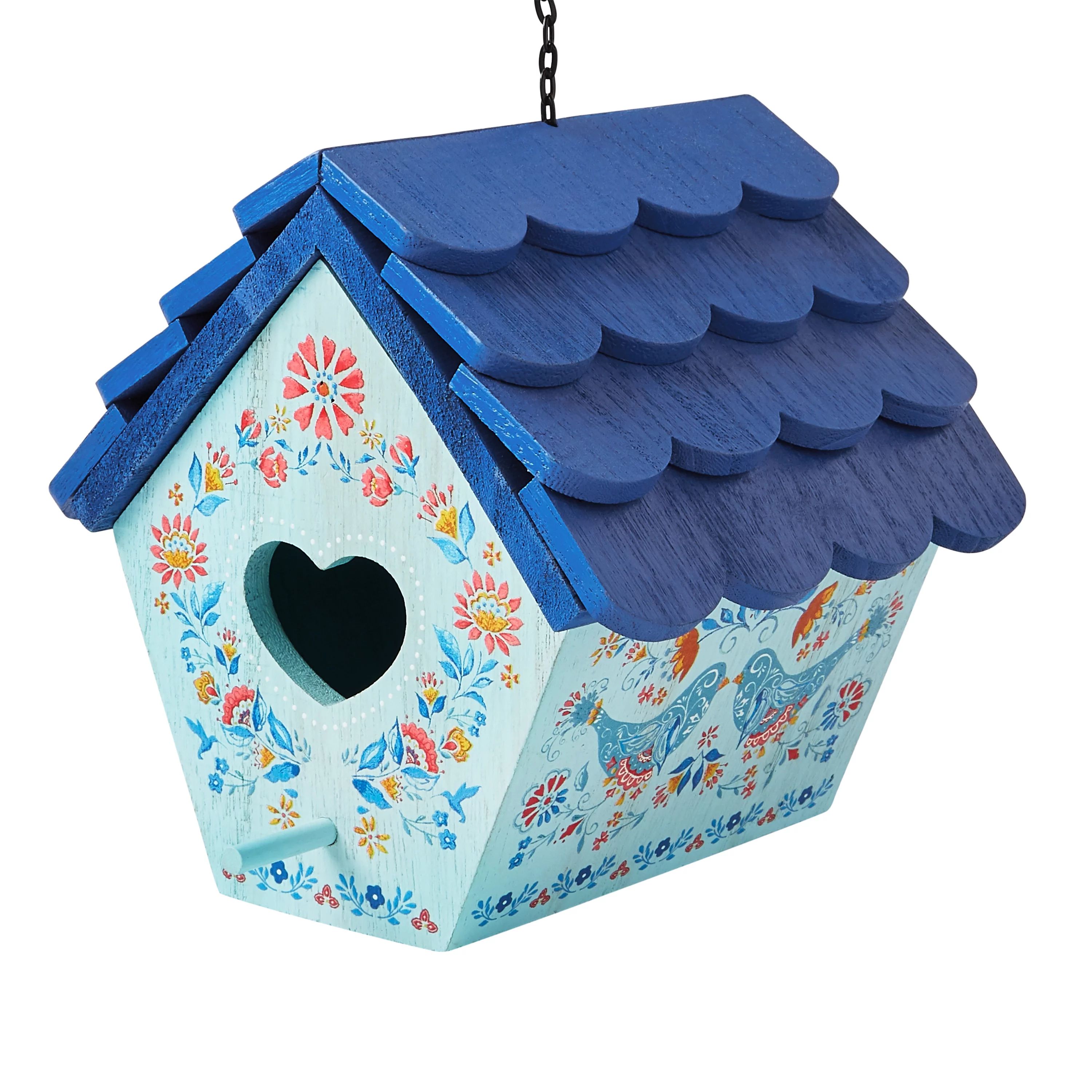 The Pioneer Woman Blue Maizie Wood Birdhouse with Removable Roof, 6.9" x 6.7" x 6.5" | Walmart (US)