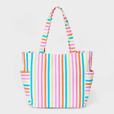 Girls' Stripe Canvas Tote Beach Bag with Side Pockets - Cat & Jack™ | Target