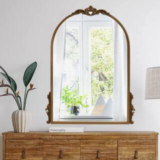 20 in. W x 26 in. H Baroque Arched Classic Metal Framed Antique Gold Mounted Wall Mirror | The Home Depot