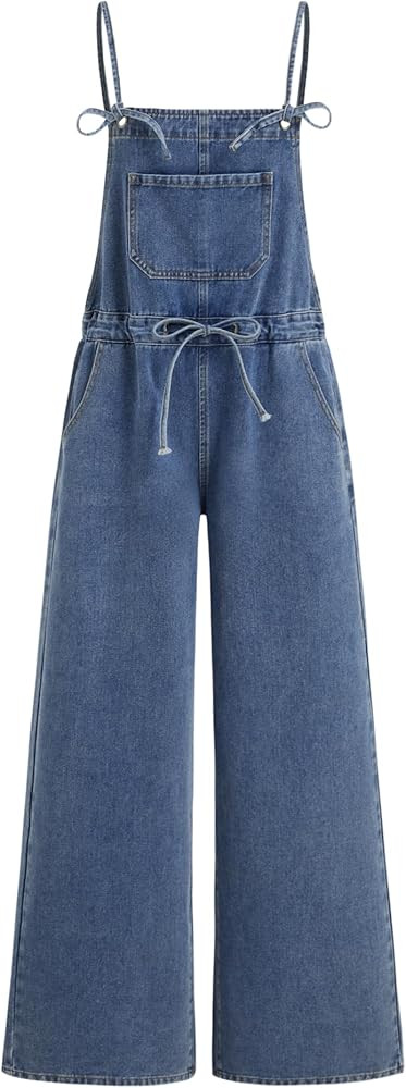 CIDER Denim Overalls for Women Loose Fit Bowknot Drawstring Wide Leg Jeans Overalls with Adjustab... | Amazon (US)