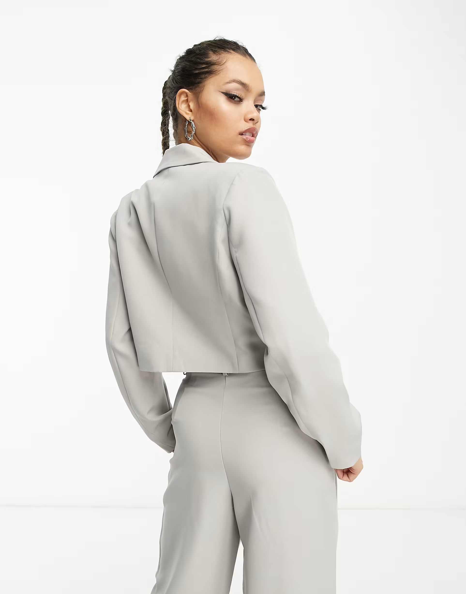 Pieces Petite exclusive cropped blazer co-ord in grey | ASOS | ASOS (Global)