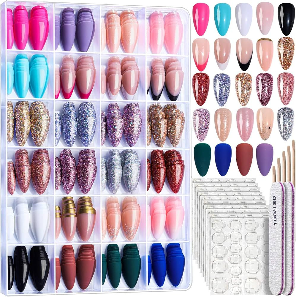 FANDAMEI Press on Nails, 24 Colors 576PCS Press on Nails Almond, Matte Glossy Press on Nails Shor... | Amazon (US)
