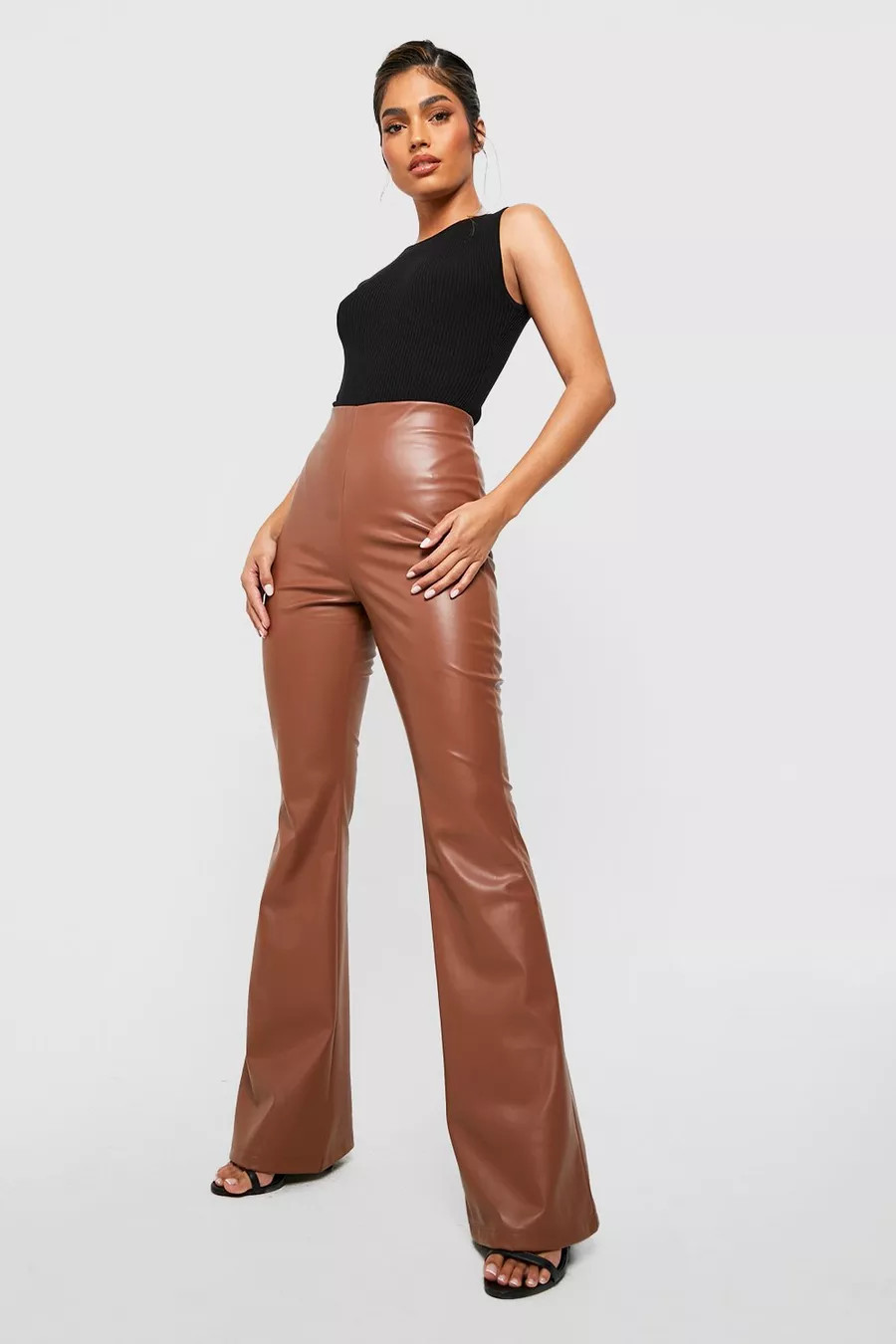 Mix & Match Faux Leather Flared Pants | Boohoo.com (US & CA)