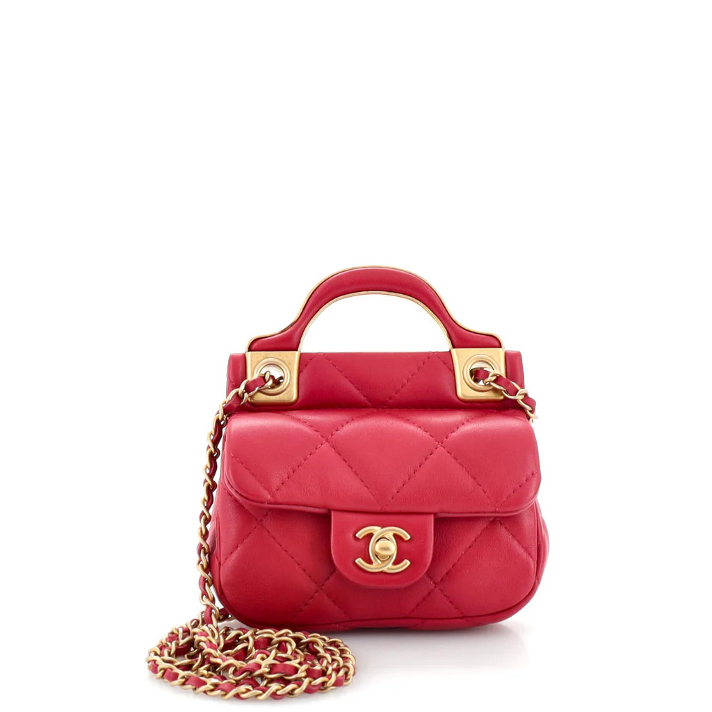 Chanel Lady Handle Flap Card Holder on Chain Quilted Calfskin Red 2602141 | Rebag