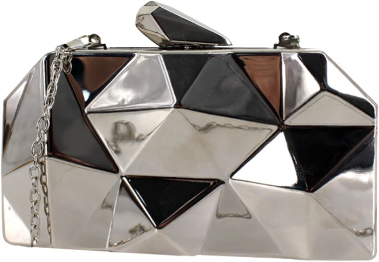 Van Caro Womens Metal Clutch Geometric Evening Handbag Diamond Chain Purse | Amazon (US)