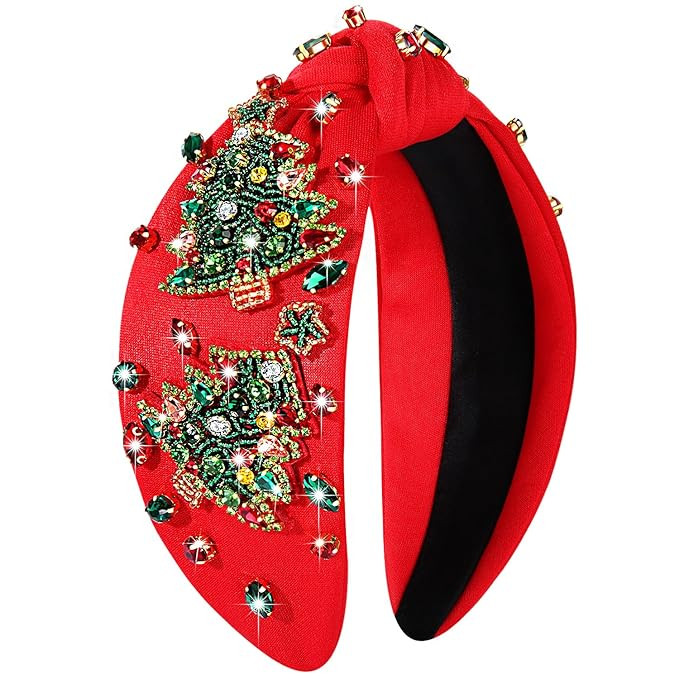 Jeweled Plaid Embellished Crystal Pearl Knotted Wide Top Knot Headband Hair Accessories for Women... | Amazon (US)