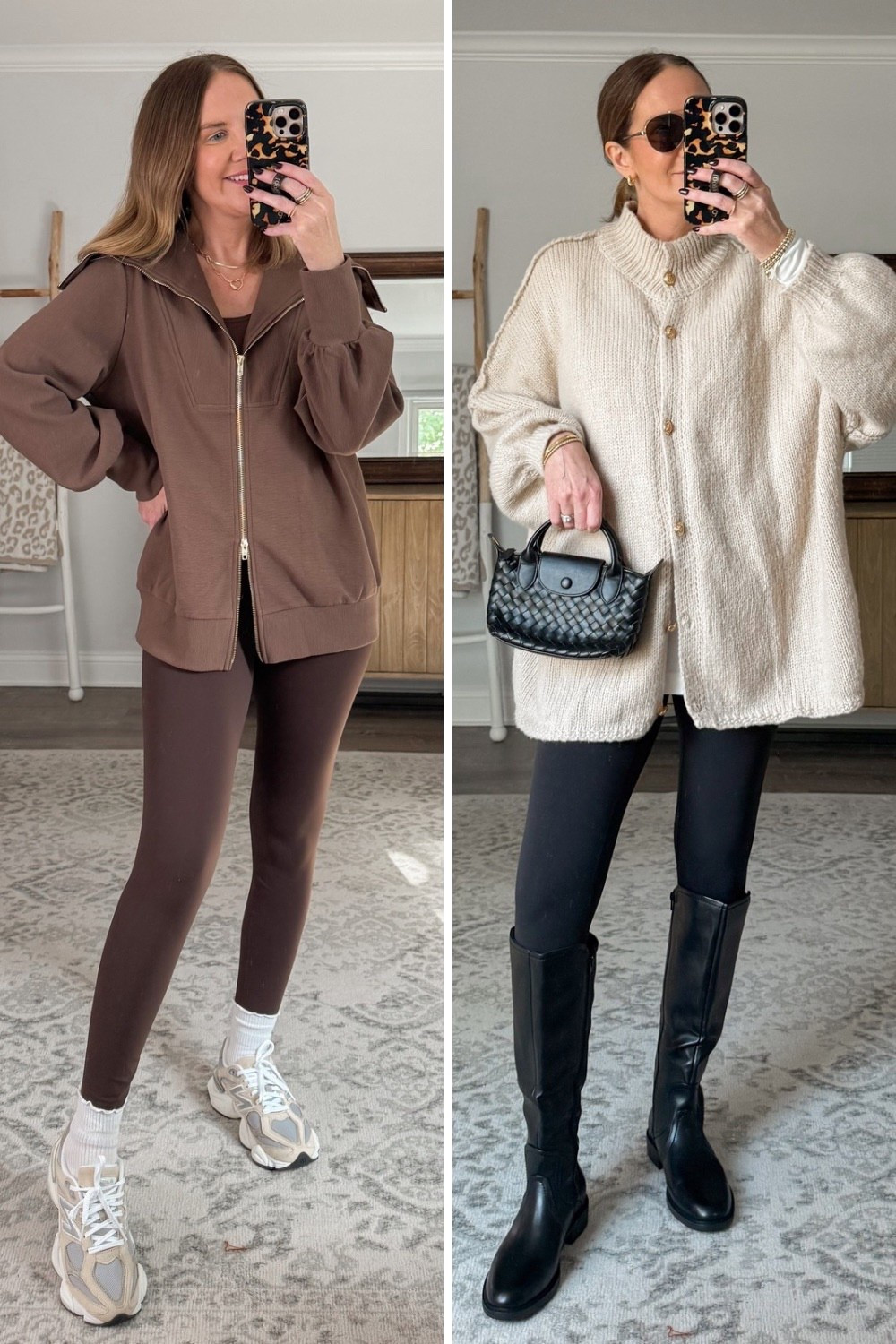 Let’s talk leggings! 

To update a frumpy leggings outfit try a sleeker silhouette in a trendy monochromatic color palette like chocolate brown or a rich burgundy. And for a more elevated look pair your leggings with a super oversized sweater and riding boots. My outfit looks super luxe but is all from Amazon!

How to style leggings in 2025, elevated casual outfit for women in their 40s, chic sweaters, autumn style 2025, luxe style on a budget, chic casual fall fashion



#LTKSeasonal #LTKActive #LTKOver40