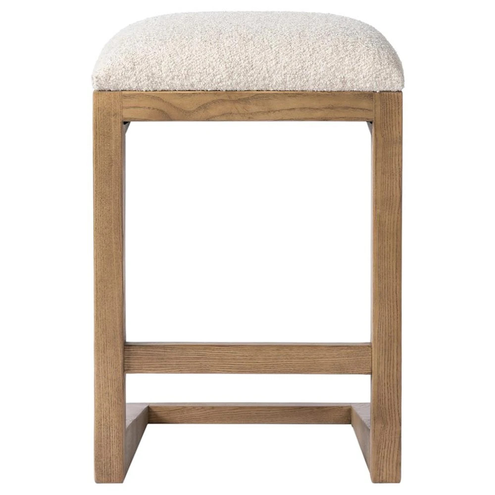 Fiorell Modern Off White Performance Natural Oak Wood Backless Counter Stool | Kathy Kuo Home