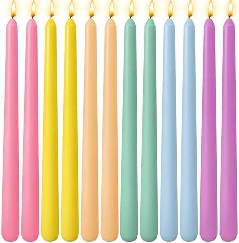 12 Pack 10 inch Multi-Color Taper Candle Set for Holiday Dinner Party, Unscented Long Candlestick... | Amazon (US)