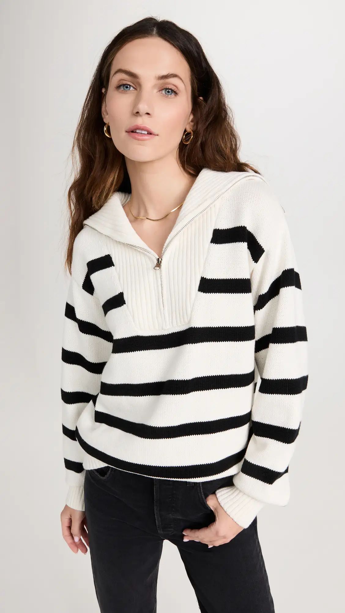 English Factory Striped Knit Zip Pullover | Shopbop | Shopbop