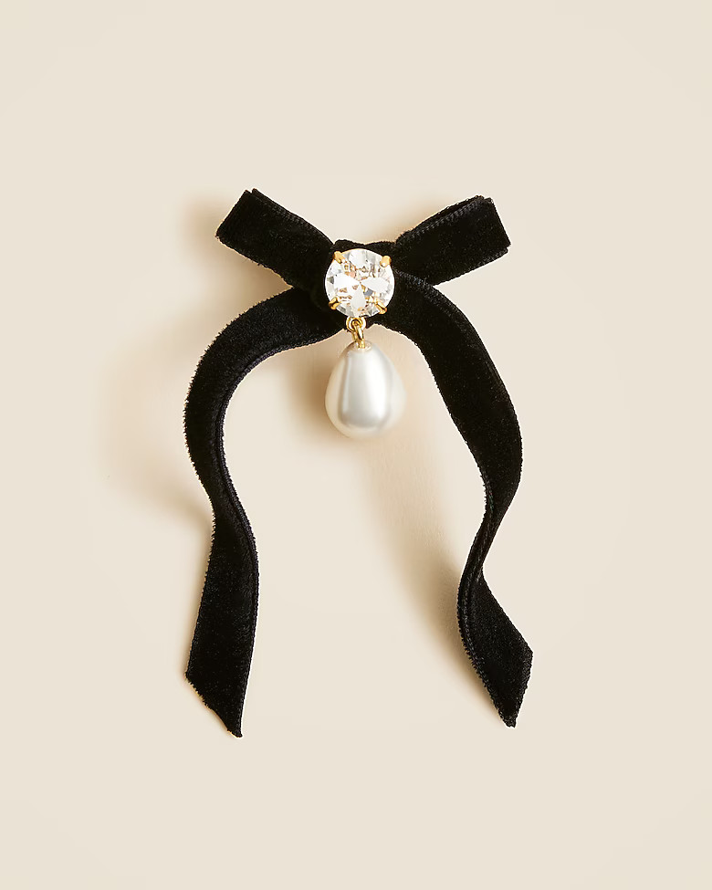 Velvet bow brooch with pearl | J. Crew US