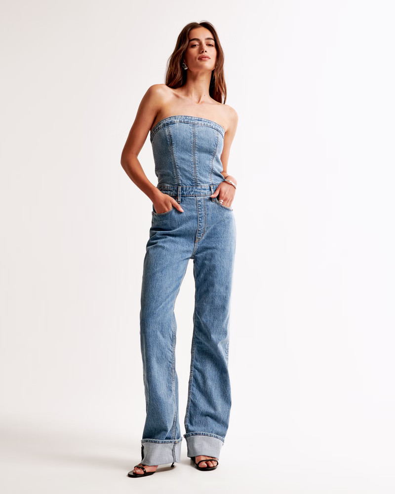 Women's Strapless Denim Jumpsuit | Women's New Arrivals | Abercrombie.com | Abercrombie & Fitch (US)