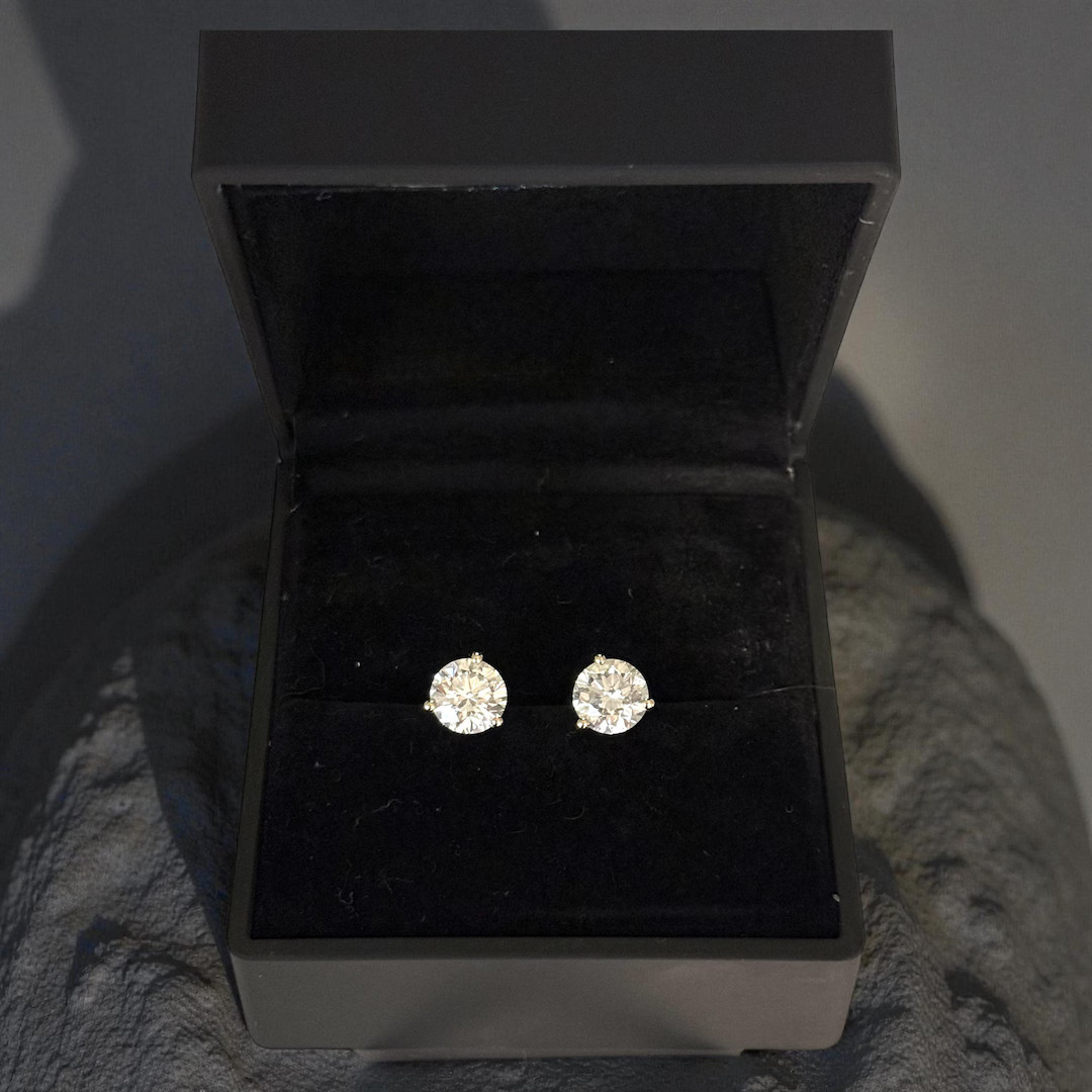 Lab Grown Diamond Earrings | 2 CTW Round Certified | 1 Carat Each Stud | 14K Gold Earring Studs |... | Etsy (US)