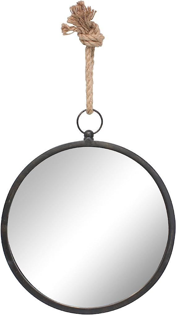 Stonebriar Round Metal Mirror for Wall with Nautical Rope Hanging Loop, 13", Charcoal | Amazon (US)