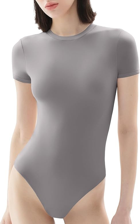 PUMIEY Women's Crew Neck Short Sleeve Thong Bodysuit Fashion T-shirt Tops Smoke Cloud Pro Collect... | Amazon (US)