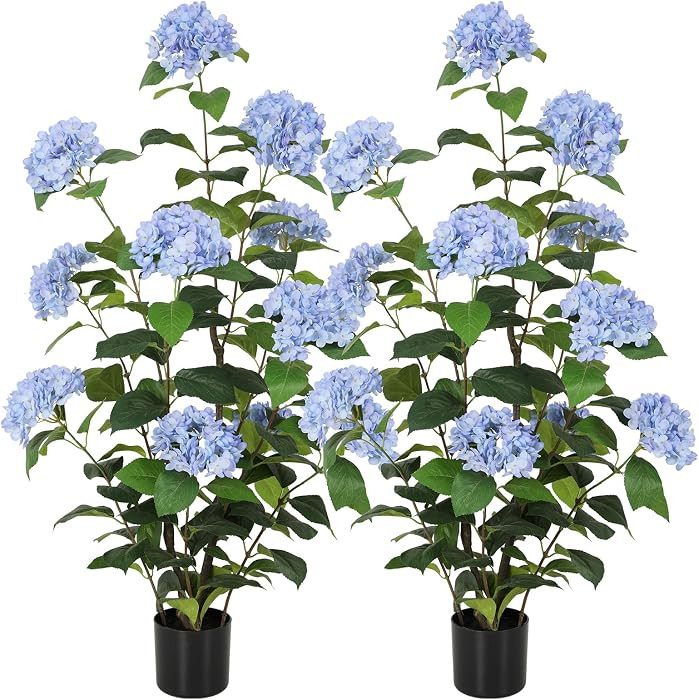 4ft Faux Hydrangea Tree with Blue Flowers, 48in Artificial Hydrangea Plant with Lifelike Leaves, ... | Amazon (US)