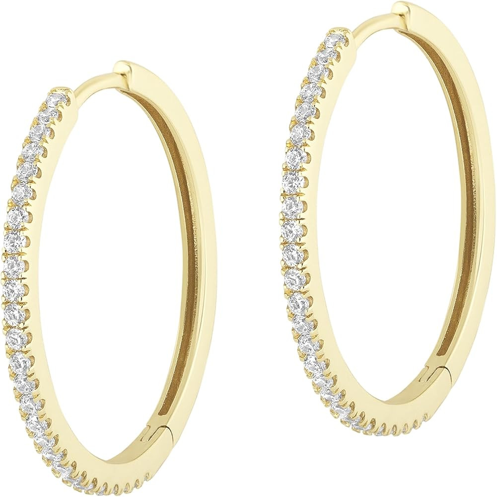 Electric Picks Jewelry Cadillac Hoops - Classic 14kt Gold Plated Crystal Hoop Earrings, Lightweig... | Amazon (US)