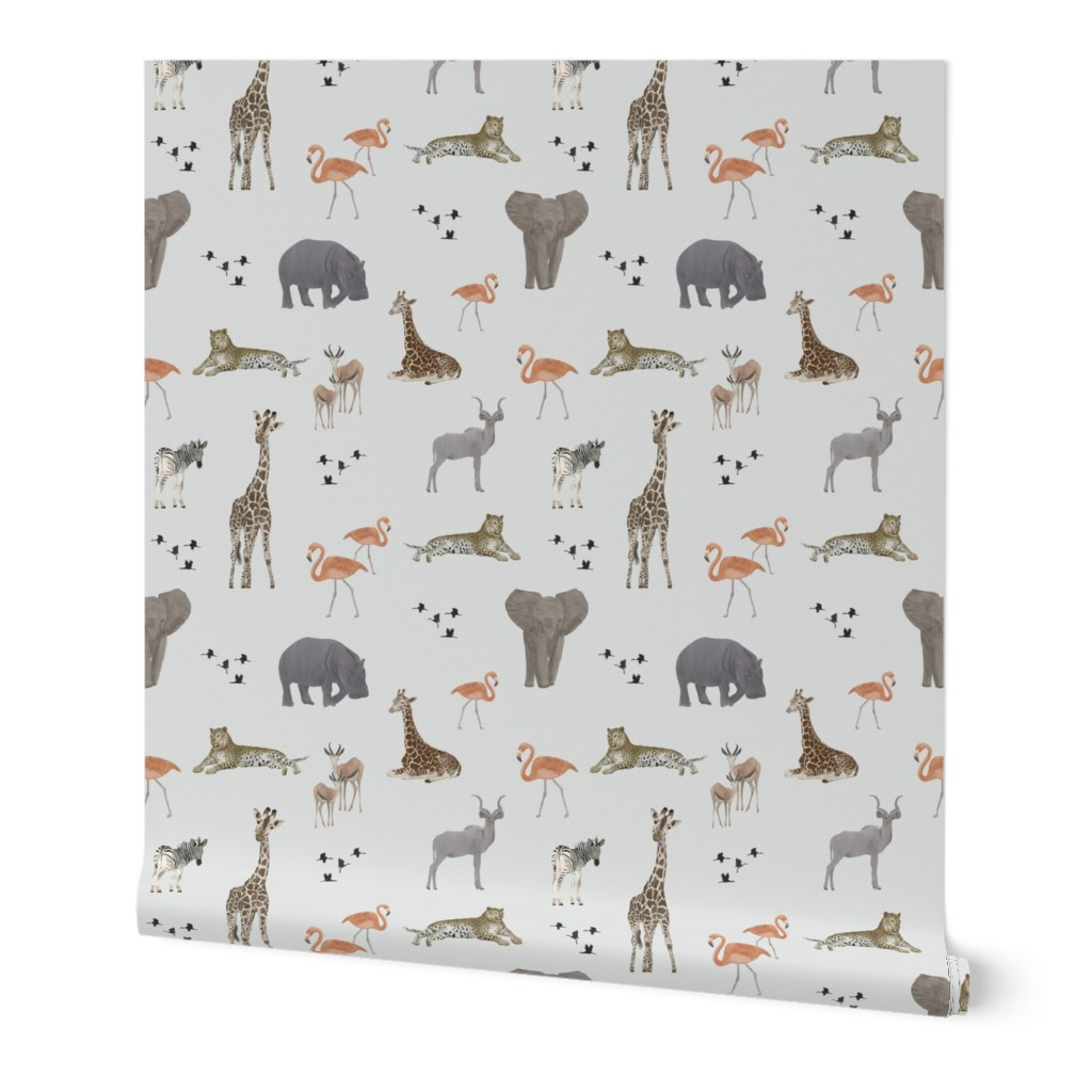 Wallpapers: Safari Animals - Gray Multi Wallpaper, Test Swatch (2' X 1'), Prepasted Removable Smooth | Shutterfly