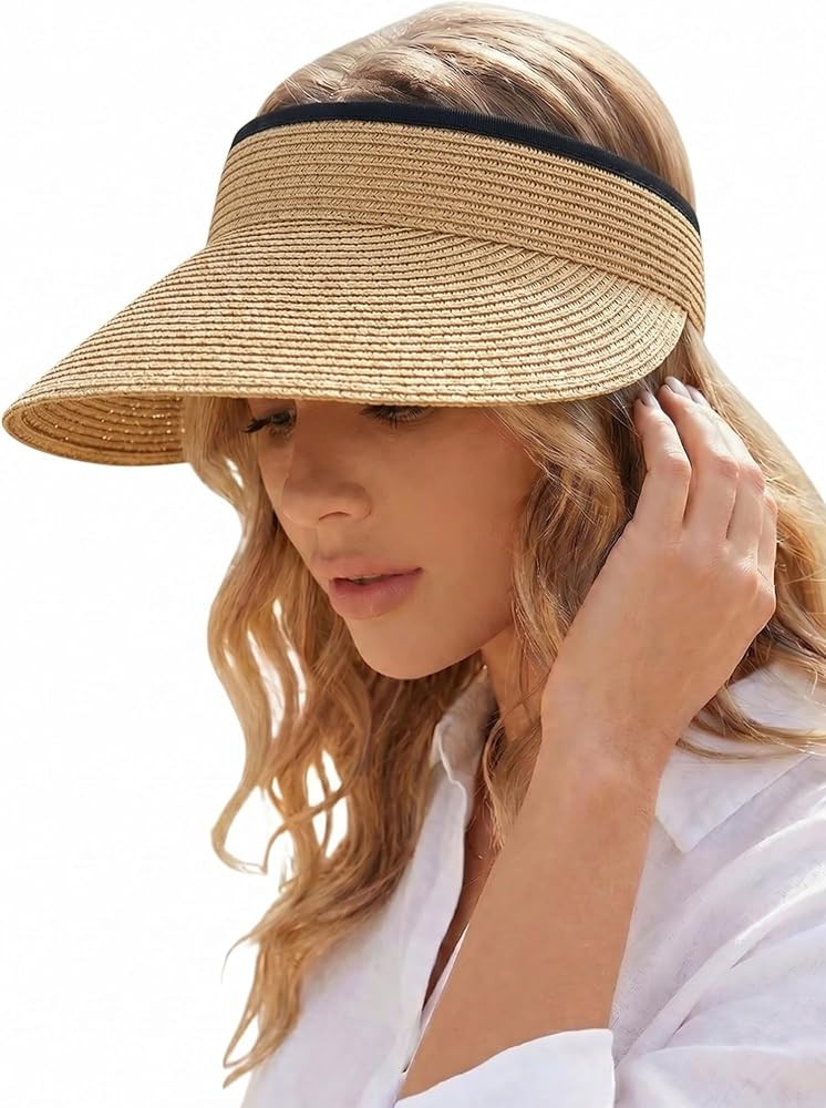 Sun Visor Hat for Women Summer Beach Vacation Essential Ponytail Friendly Travel Foldable Packabl... | Amazon (US)