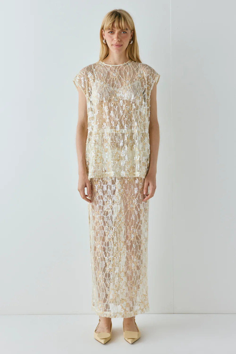 Devyn Sequin Top Apricot | VRG Grl