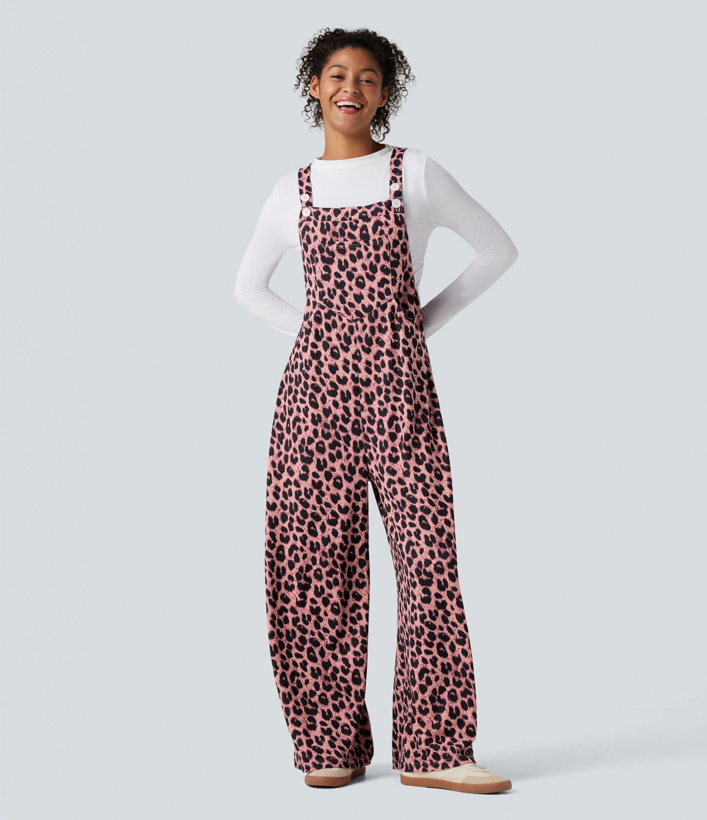 Women’s Leopard Print Waffle Casual Overalls with Pockets - Halara | HALARA