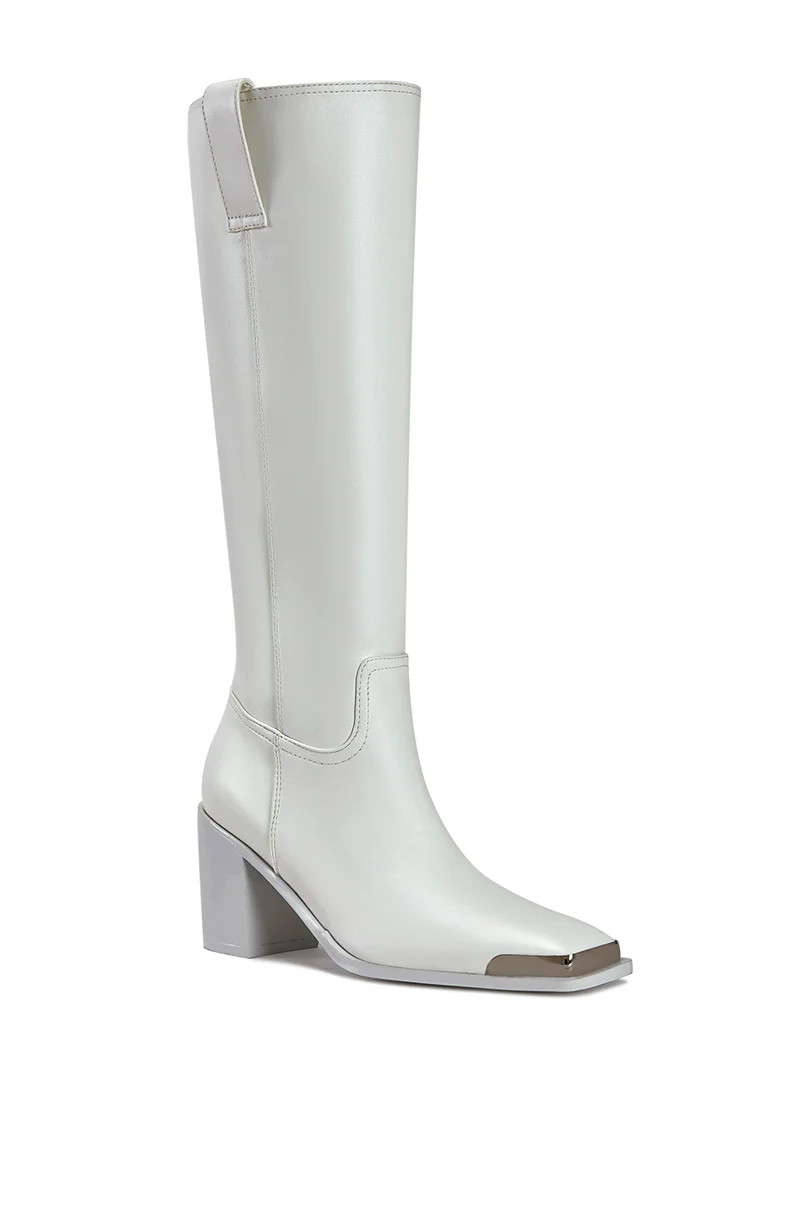 KOLSON-WHITE SQUARE TOE RIDING BOOT | Azalea Wang