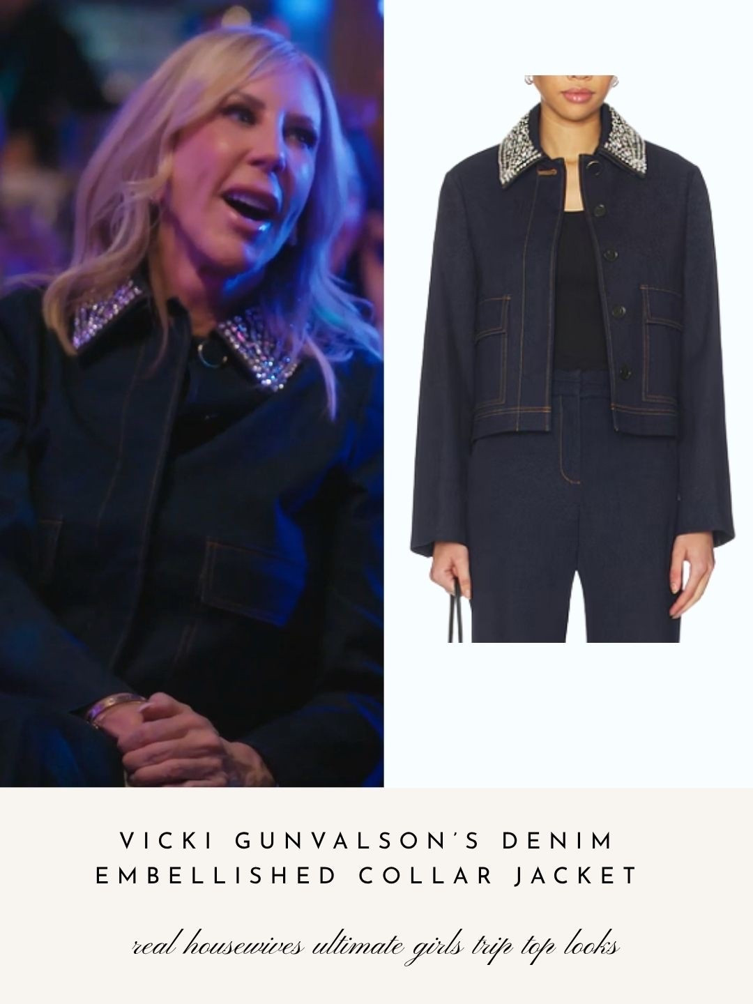 Vicki Gunlavson’s Denim Embellished Collar Jacket