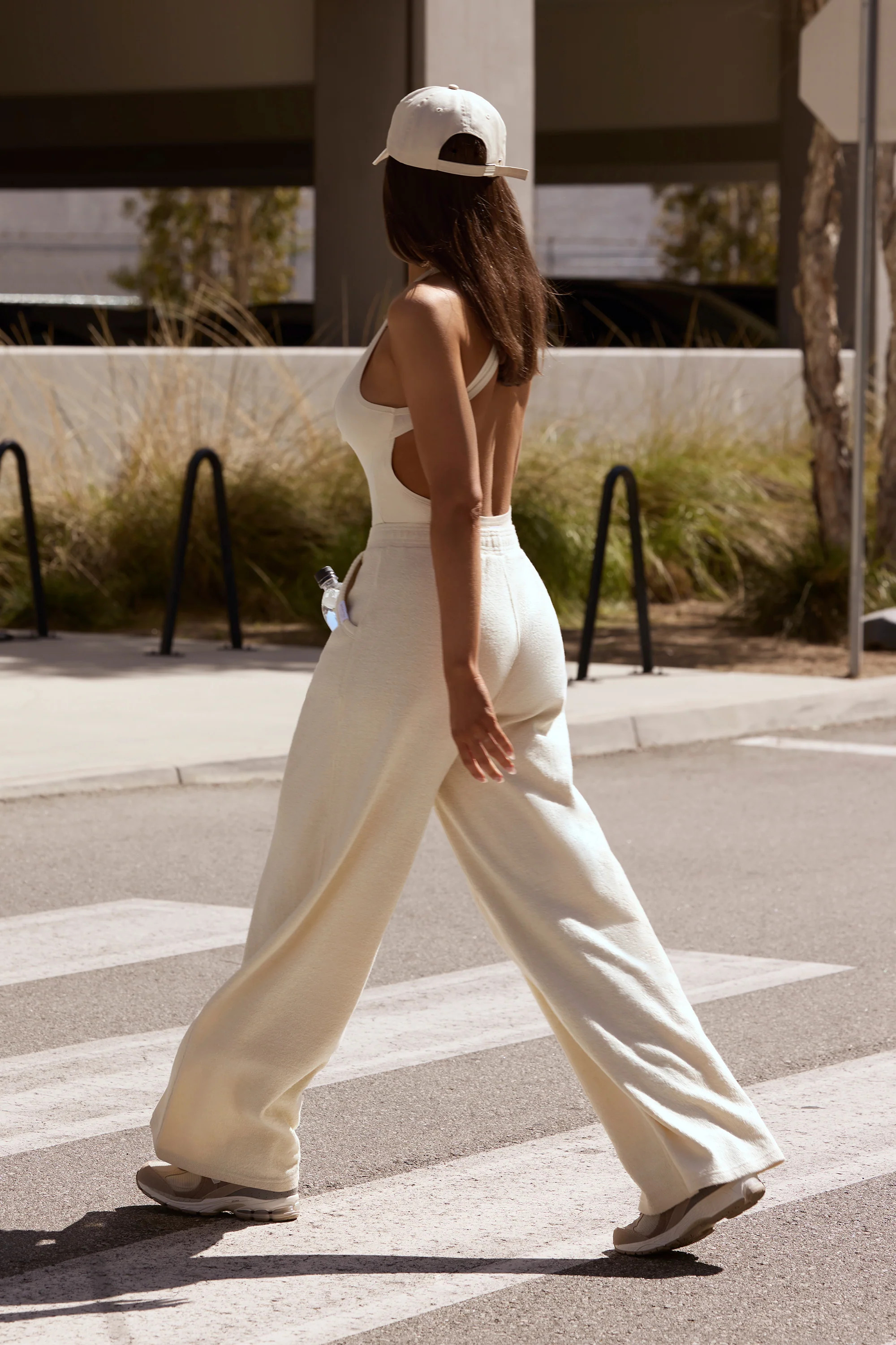 Terry Towelling Wide-Leg Joggers in Cream | Bo+Tee