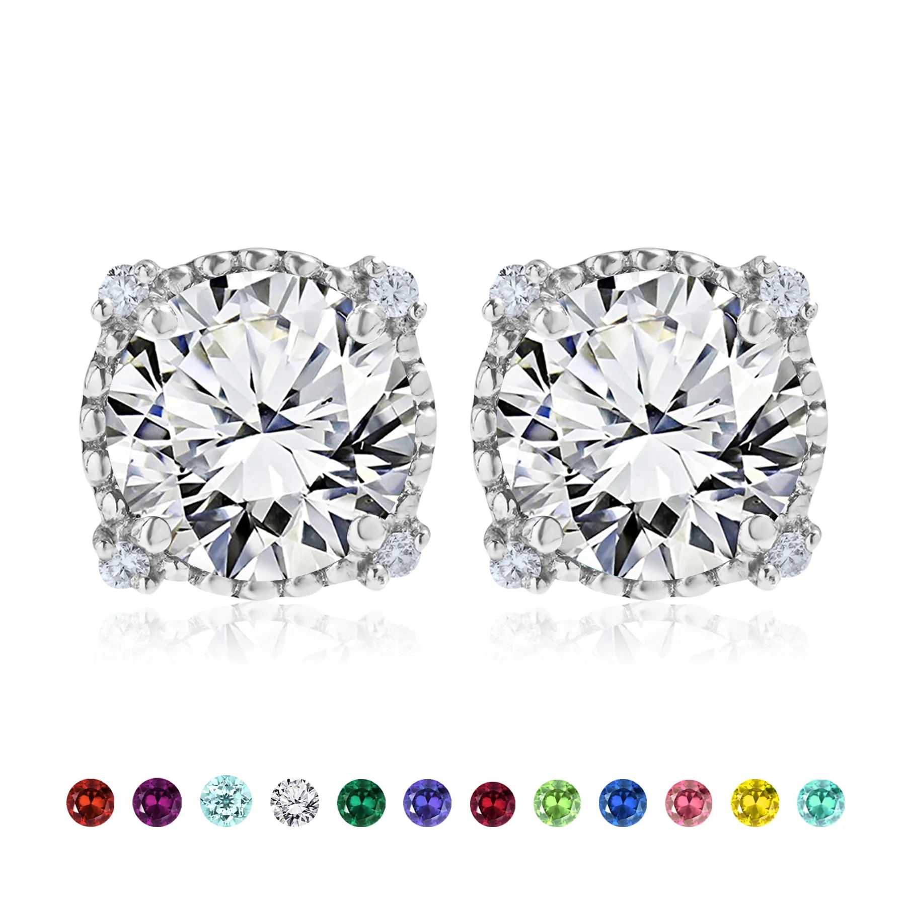 JeenMata 3.5 Carat Round Cut April Birthstone Stud Earrings - Halo Milgrain Earrings in 18K White... | Walmart (US)