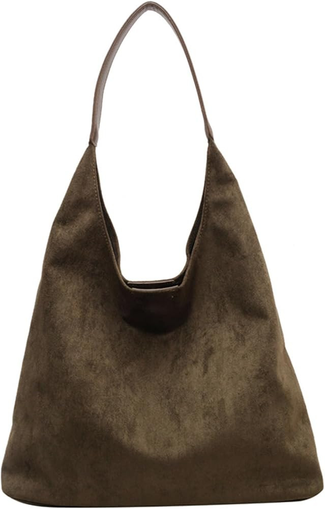 Suede purses for Women 2024 Slouchy Shoulder Bags Soft Leather hobo bag Brown Tote Handbag for Wo... | Amazon (US)