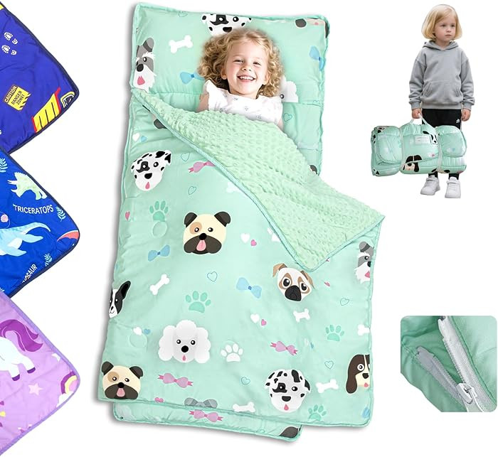 Nap Mat: Toddler Nap Mat with Removable Pillow and Removable Fleece Minky Blanket, Light Weight a... | Amazon (US)