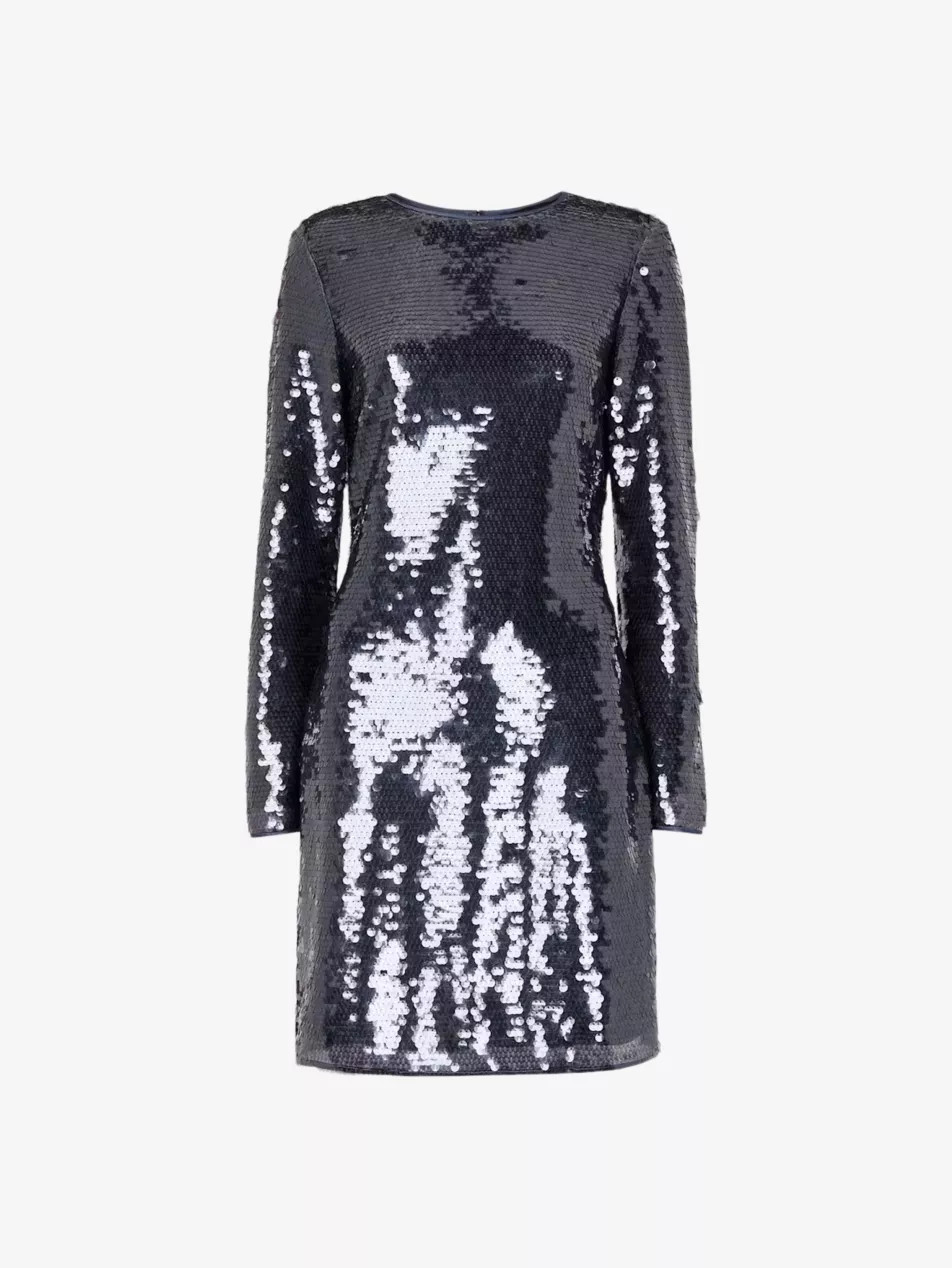 Round-neck long-sleeve sequin mini dress | Selfridges