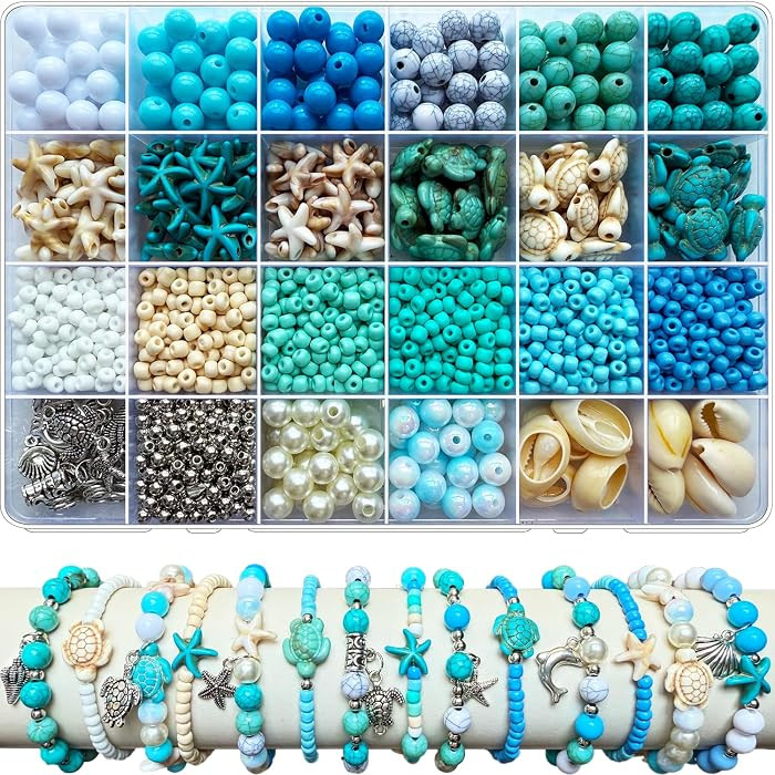 1960Pcs Ocean Beads for Bracelets Making Kit, Blue and White Summer Beach Bead for Jewelry Making... | Amazon (US)