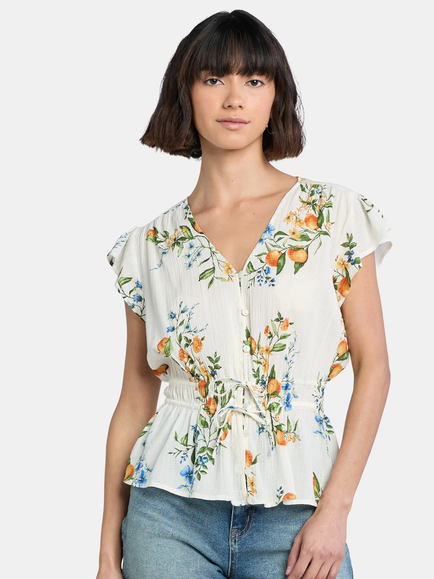 Time And Tru Women's Peplum Top with Flutter Sleeves, Sizes XS-XXXL | Walmart (US)