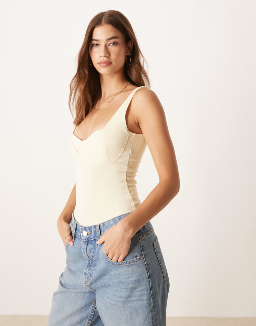 ASOS DESIGN polyamide scoop neck bodysuit in buttermilk-Yellow | ASOS (Global)