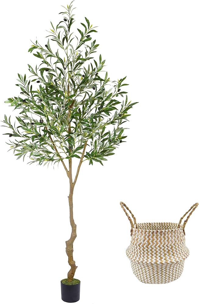 Artificial Olive Tree, 7ft Tall Fake Olive Leaves Plant with Basket, Indoor Outdoor Faux Olive To... | Amazon (US)