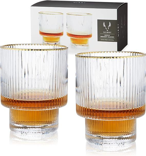 Viski Meridian Lowball Glasses Set of 2 - Premium Crystal Clear Vintage Drinking Tumblers for Whi... | Amazon (US)