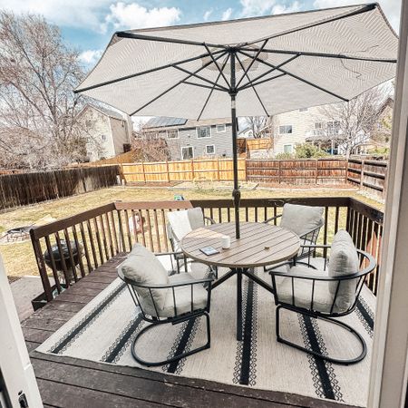 We picked up a new patio set from Lowe’s this weekend! Love the high end look of this set, and will be even better once we repaint the deck 🙌🏽 We will be using this daily I’m sure  

(Umbrella and rug are from target a few years ago. Adding in stock options to this post) 

#LTKhome