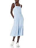 Amazon Essentials Women's Fluid Twill Tiered Midi Summer Dress, French Blue/White Stripe, Medium | Amazon (US)