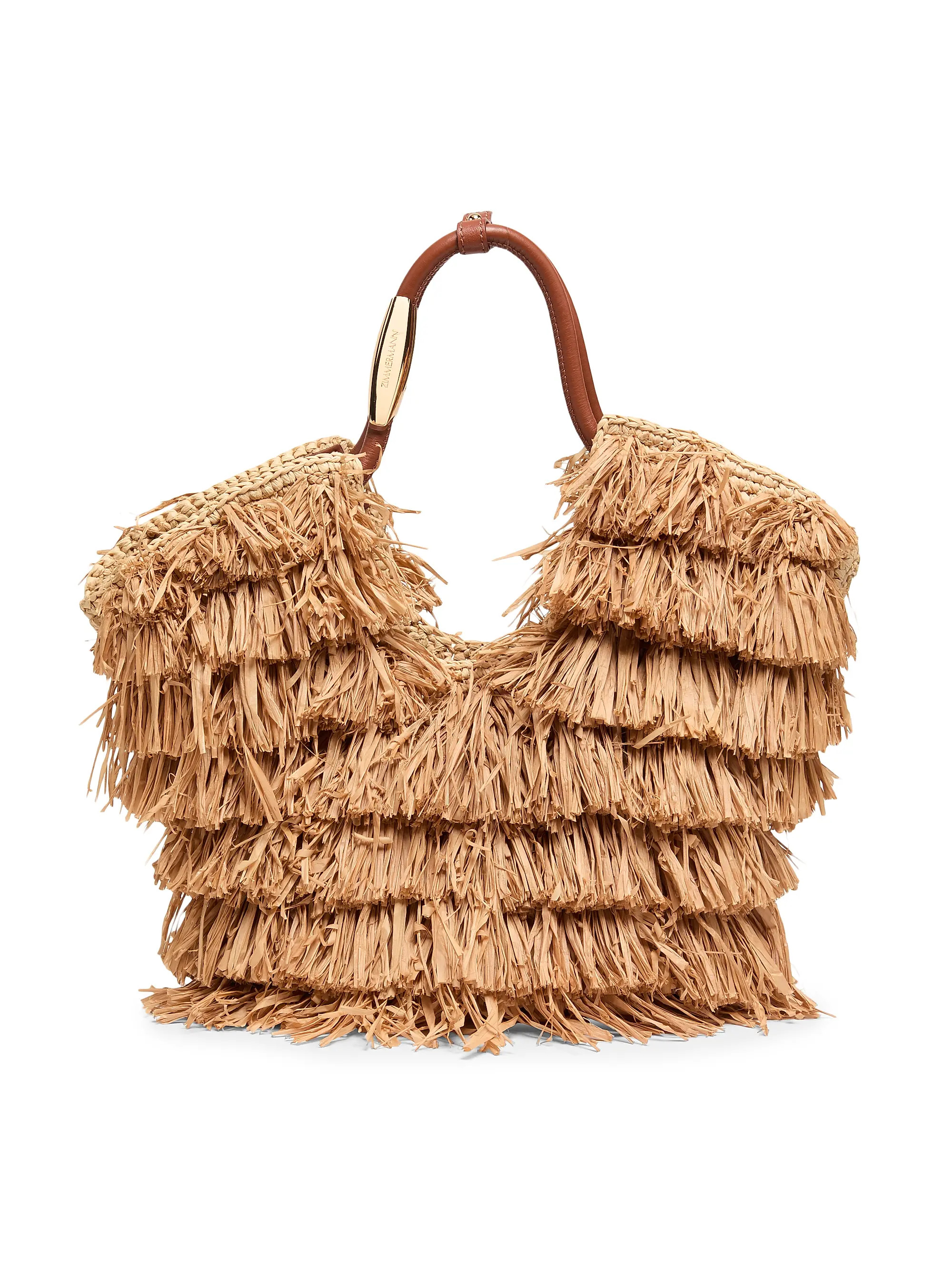 Zimmermann Small Goldentime Fringed Raffia Tote Bag | Saks Fifth Avenue | Saks Fifth Avenue