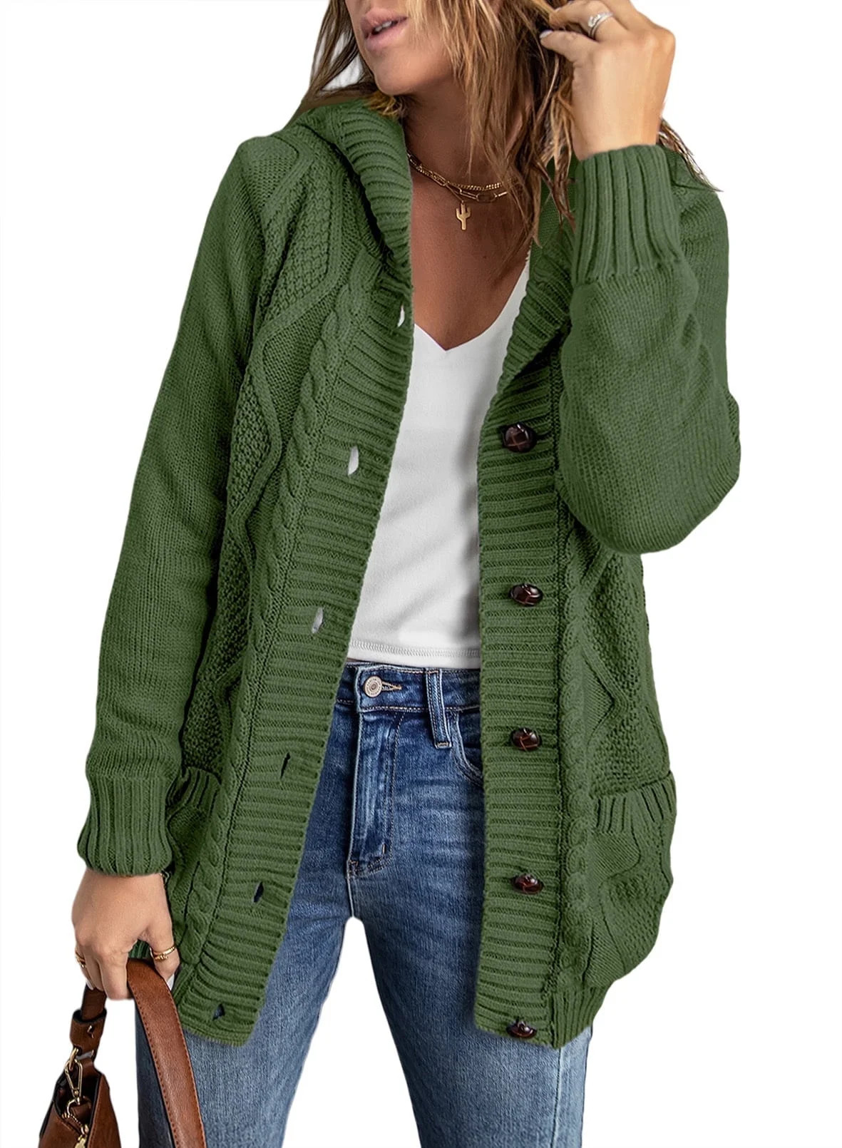 Eytino Hooded Cardigan Sweaters for Women Long Sleeve Button Down Knit Sweater Coat Outwear with ... | Walmart (US)