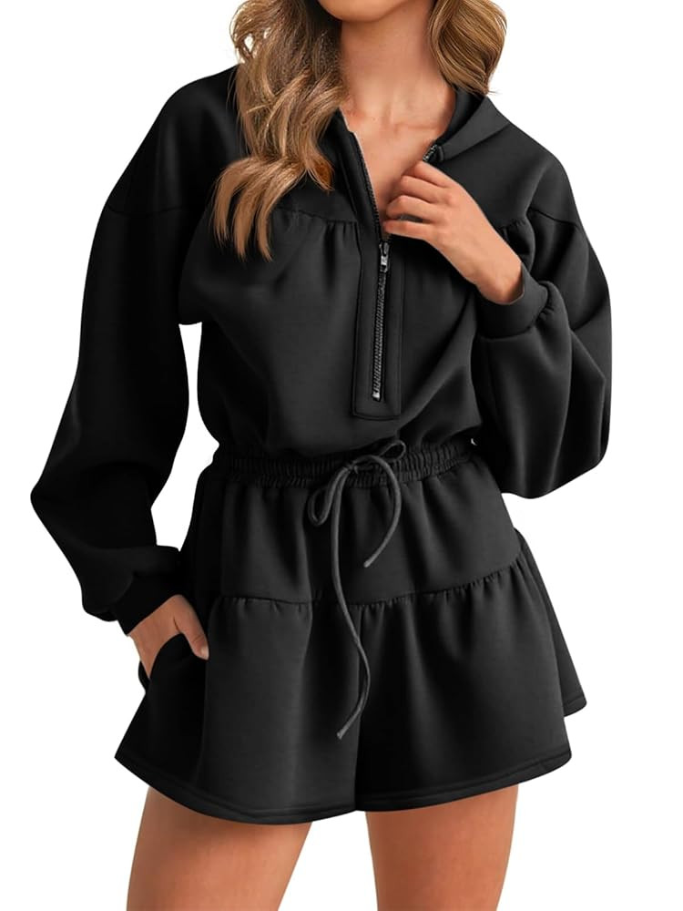 Cicy Bell Womens Rompers Casual One Piece Outfits Half Zip Long Sleeve Hoodies Casual Shorts Draw... | Amazon (US)