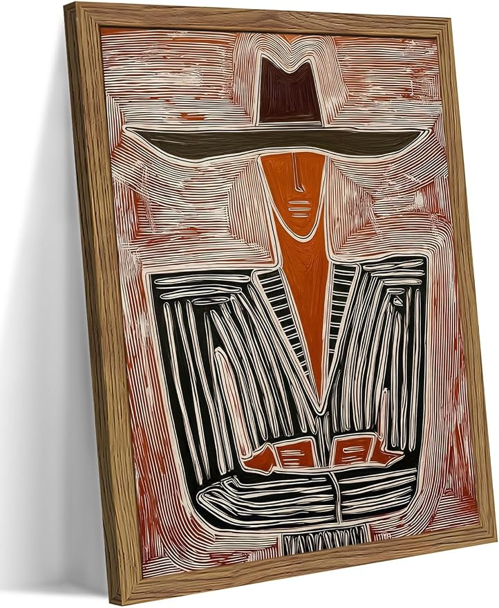 Framed Abstract Cowboy Wall Art, Vintage Western Striped Canvas Wall Decor Painting, Minimalist S... | Amazon (US)