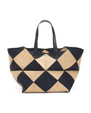 Made In Spain Raffia And Leather Xxl Puzzle Fold Tote | TJ Maxx