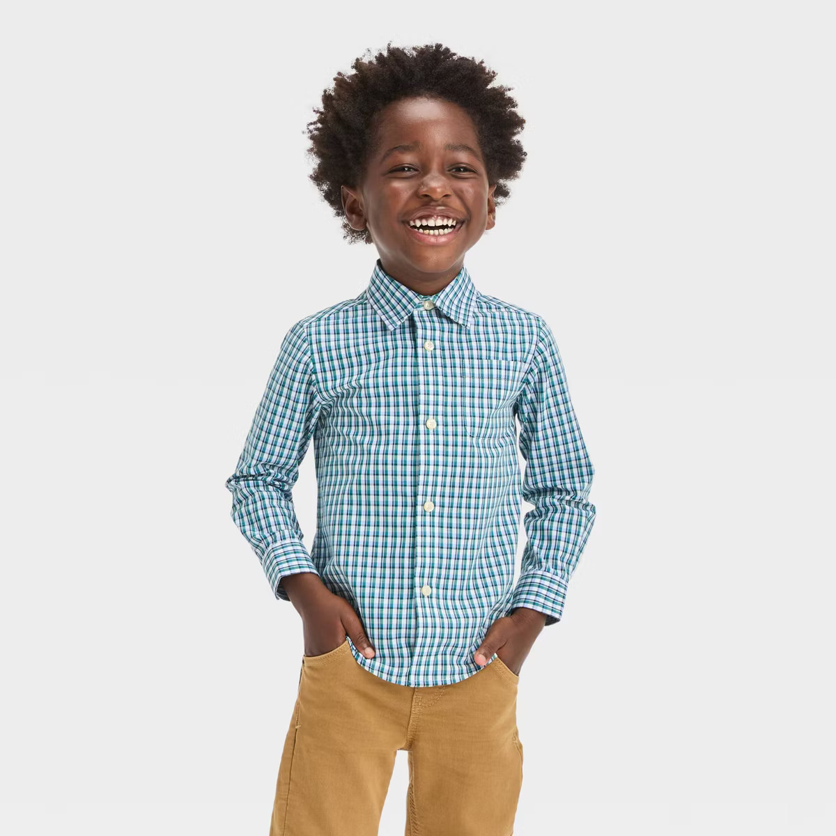 Toddler Boys' Long Sleeve 'Button-Up' Shirt - Cat & Jack™ Dark Green | Target