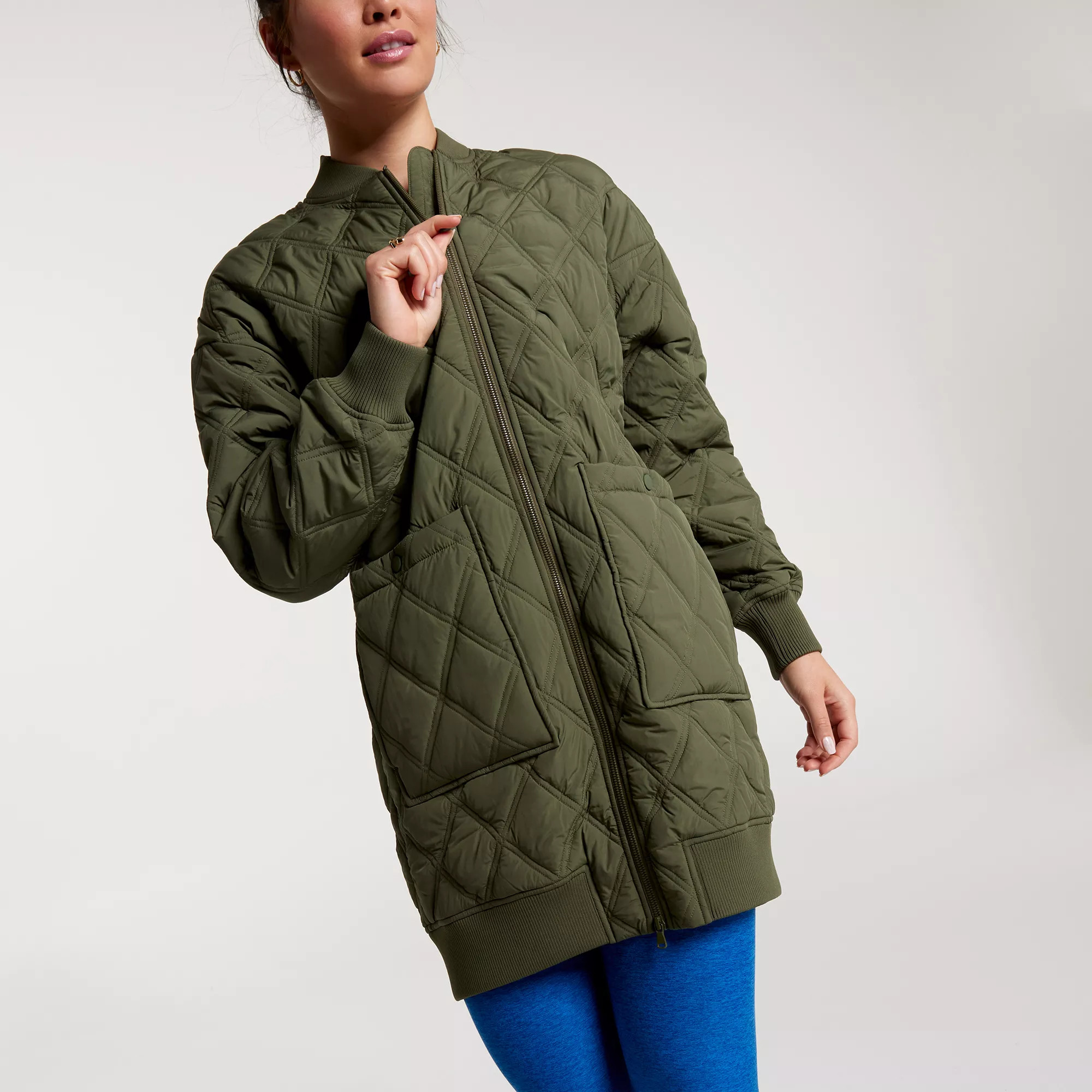 CALIA Women's Long Quilted Bomber Jacket, XL, Dark Olive | Back to School | Dick's Sporting Goods