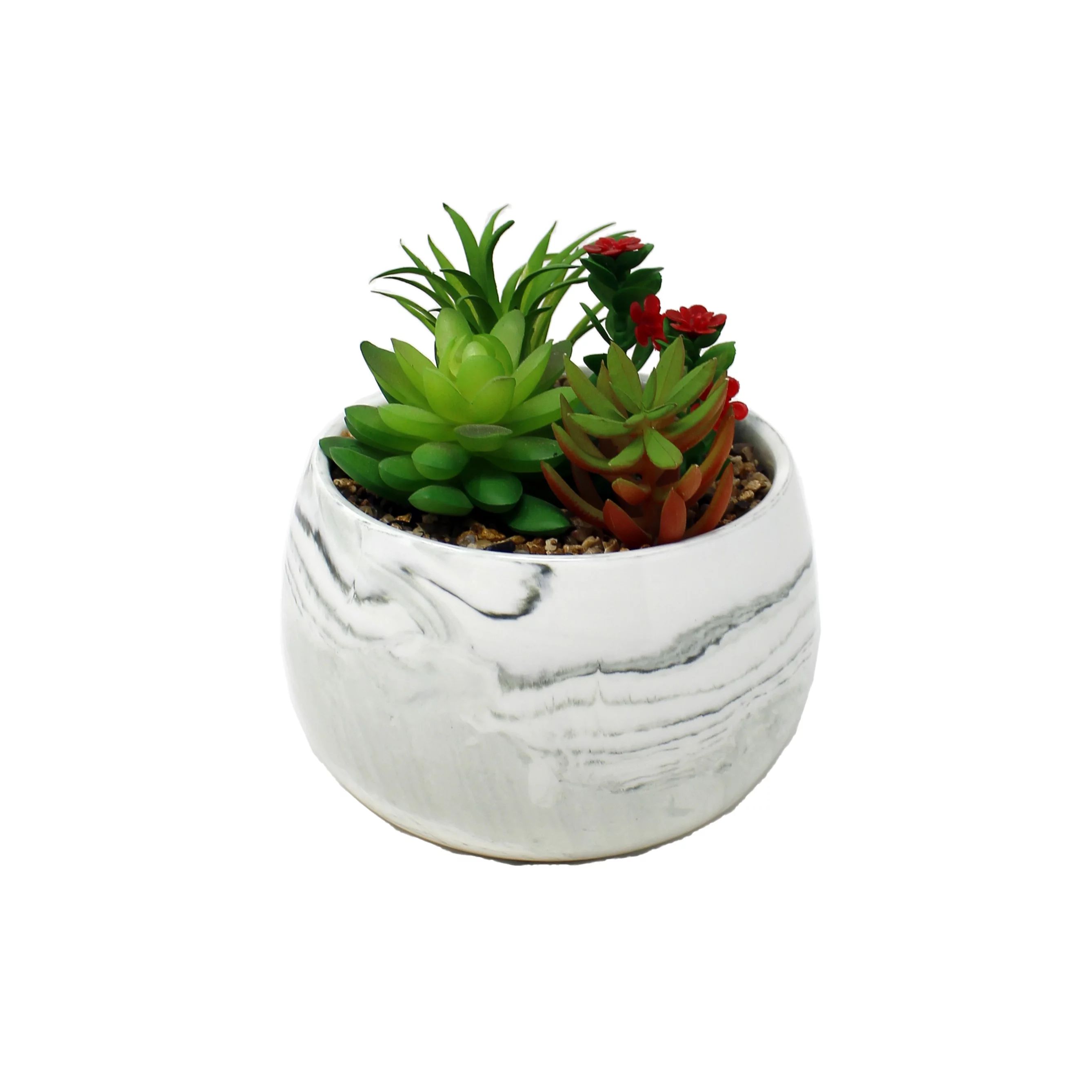 Mainstays 6.75" Artificial Plant Succulents in White and Gray Marble Planter | Walmart (US)