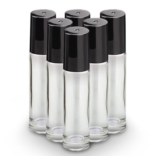 sungwoo 6 Pack Essential Oil Roller Bottles, 10ml Clear Glass Roller Bottles with Stainless Steel Roller Balls and Caps for Travel, Perfume and Lip Gloss | Amazon (US)