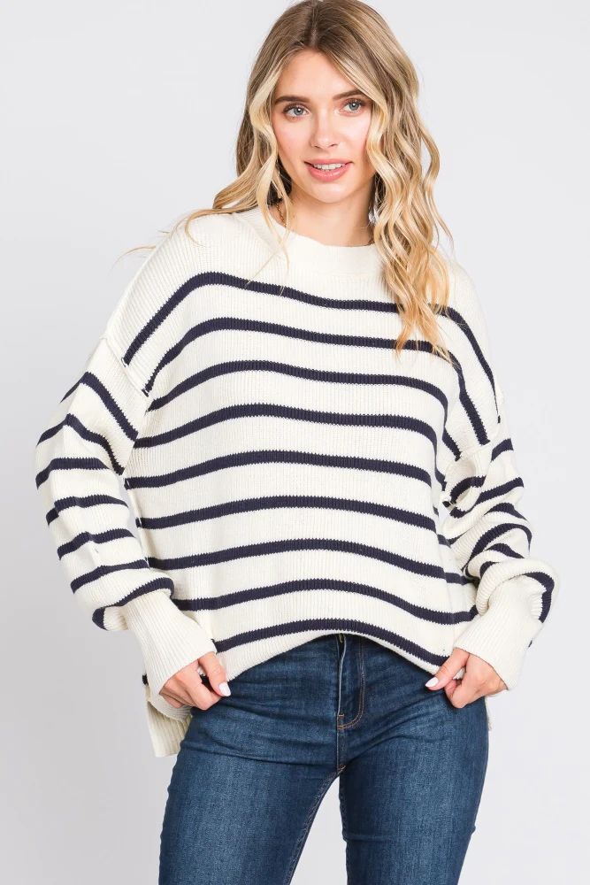 Cream Striped Long Sleeve Knit Sweater | PinkBlush Maternity
