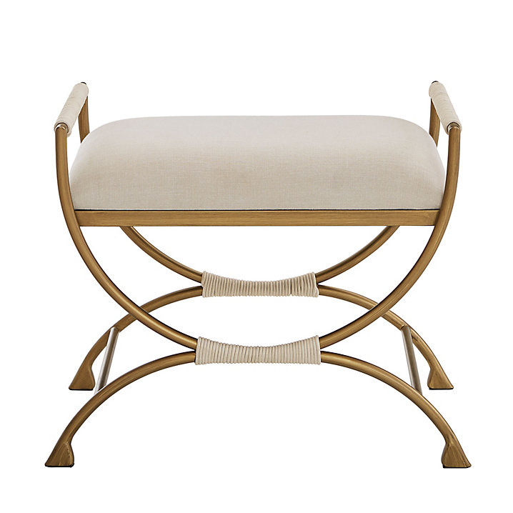 Connelly Bench with Brass Finish & Natural Cord Accents for Vanity or Entryway | Ballard Designs, Inc.